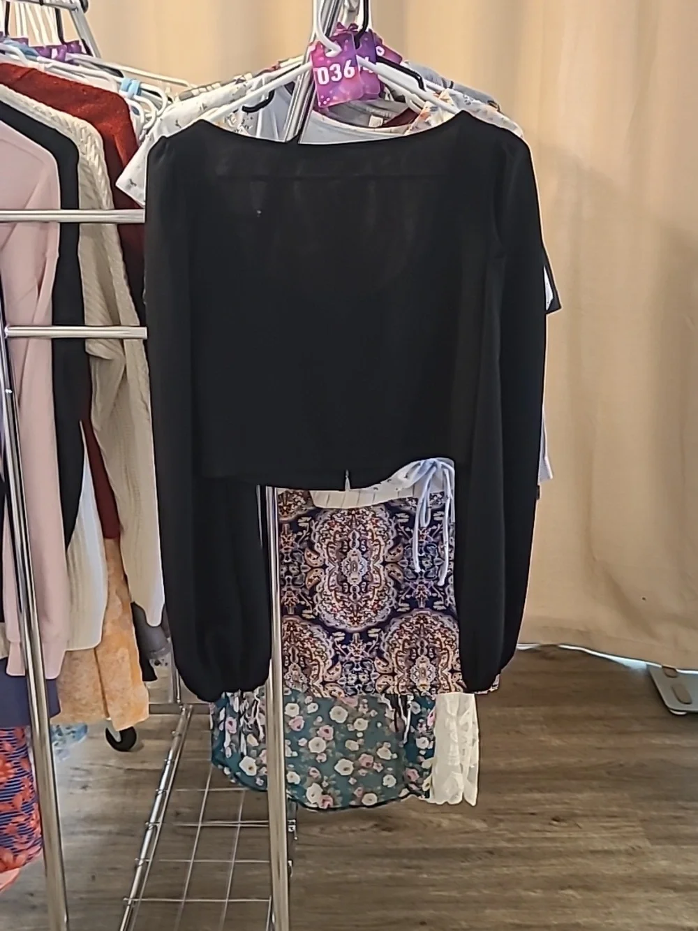#29 - Shein Black Peasant Sweetheart Long Sleeve Black Top, Med - Picture 5 of 12